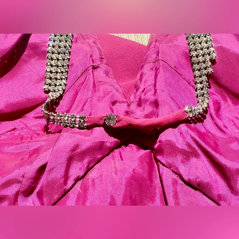 VINTAGE Pink empire waist silk maxi dress halter top deep V neck rhinestones Sz6 - Picture 10 of 14